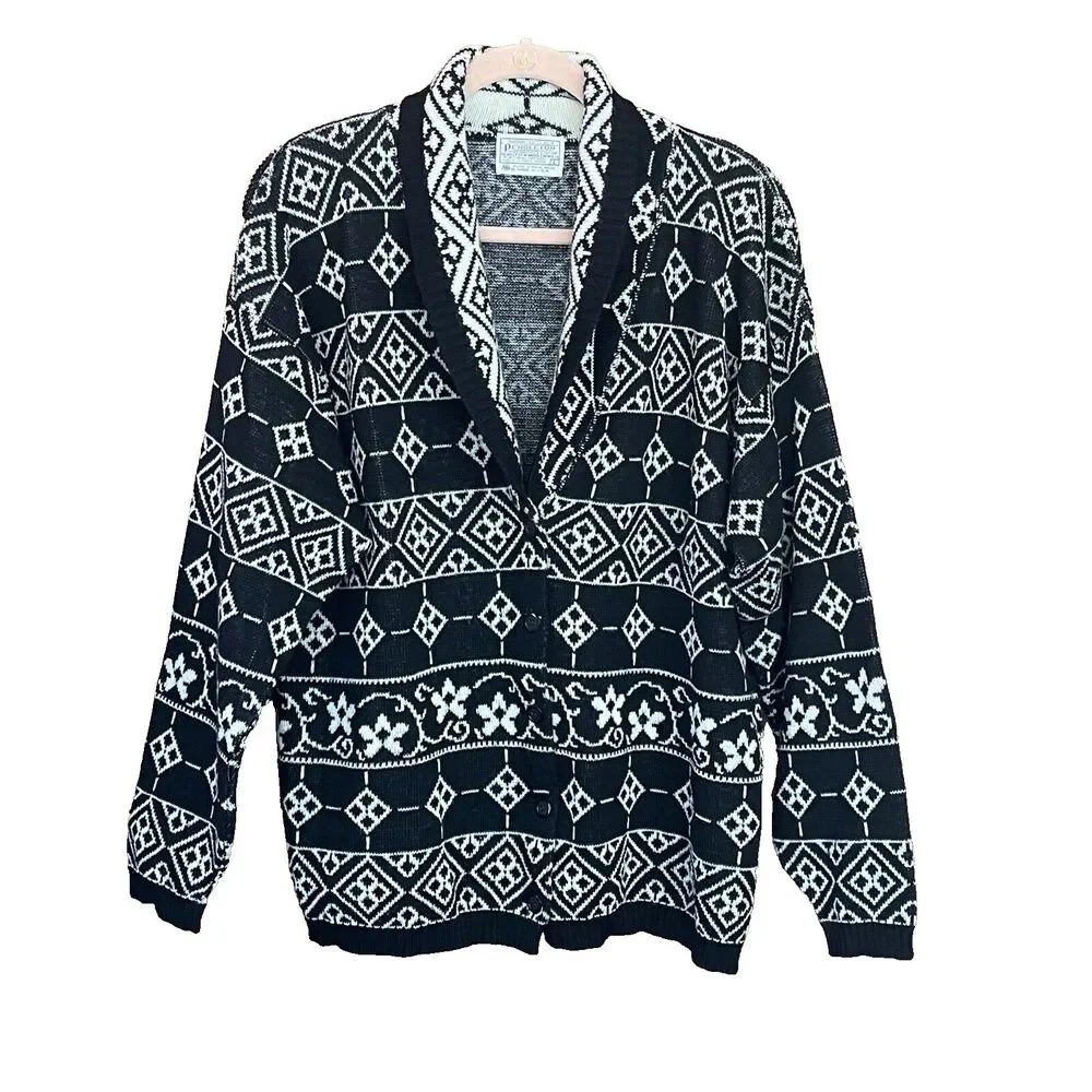 VTG Pendleton 100% Virgin Wool Knit Cardigan Sweater Cowl Neck Womens Large